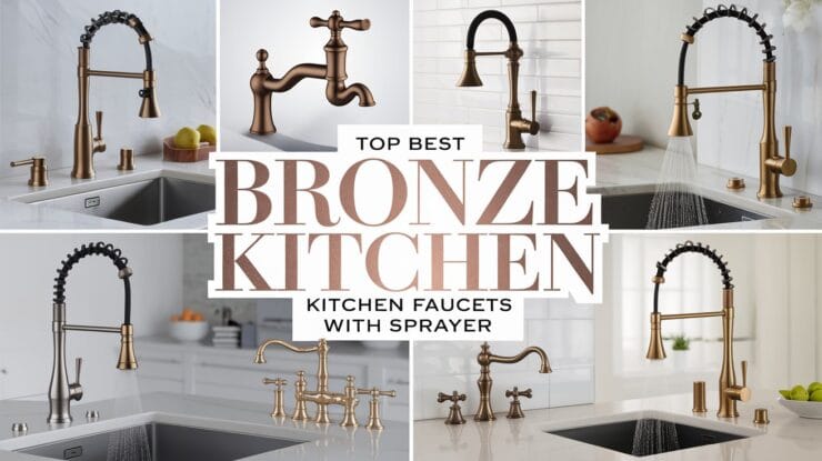bronze kitchen faucets with sprayers showcasing various designs.